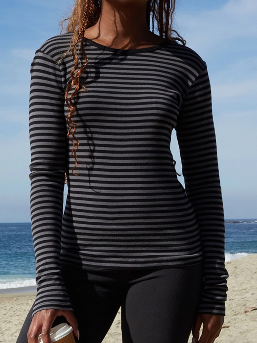 Brandy Melville Black & Gray Leah Striped Long Sleeve Top